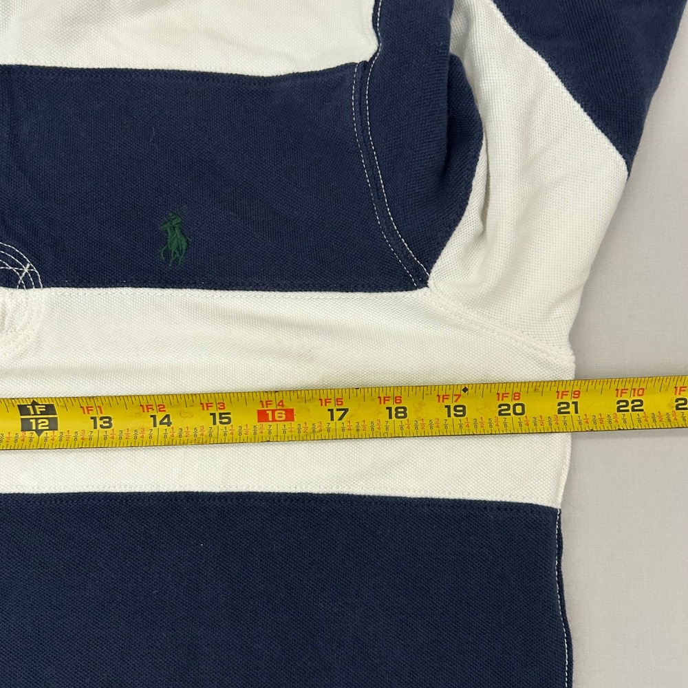 Polo Ralph Lauren Rugby Hoodie Mens Medium Navy White Striped Long Sleeve Cotton - Picture 7 of 9